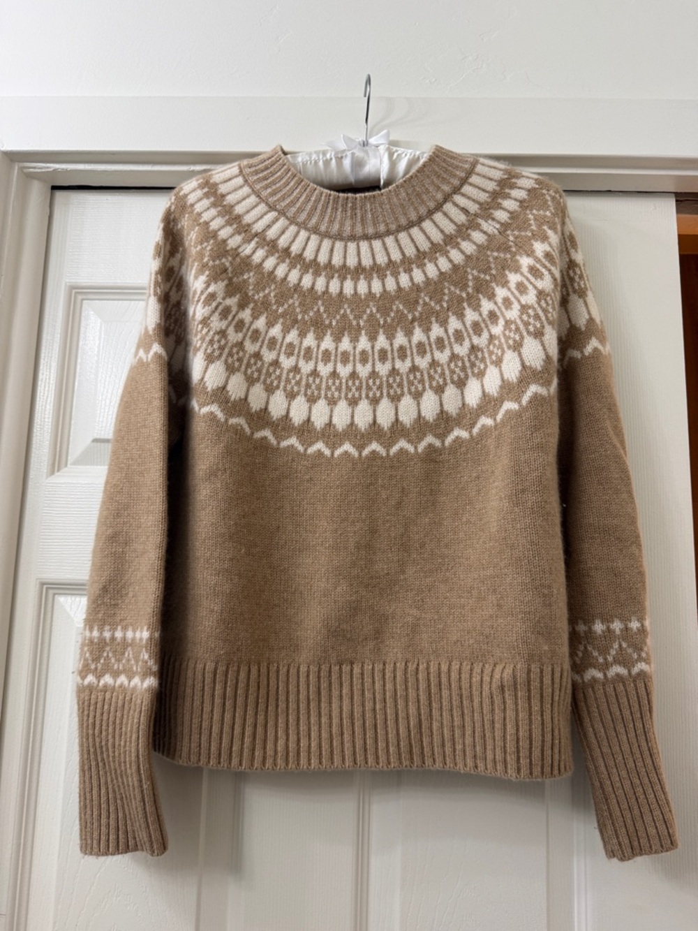 Jcrew Cozy Fair Isle Crewneck Sweater in Camel and Cream